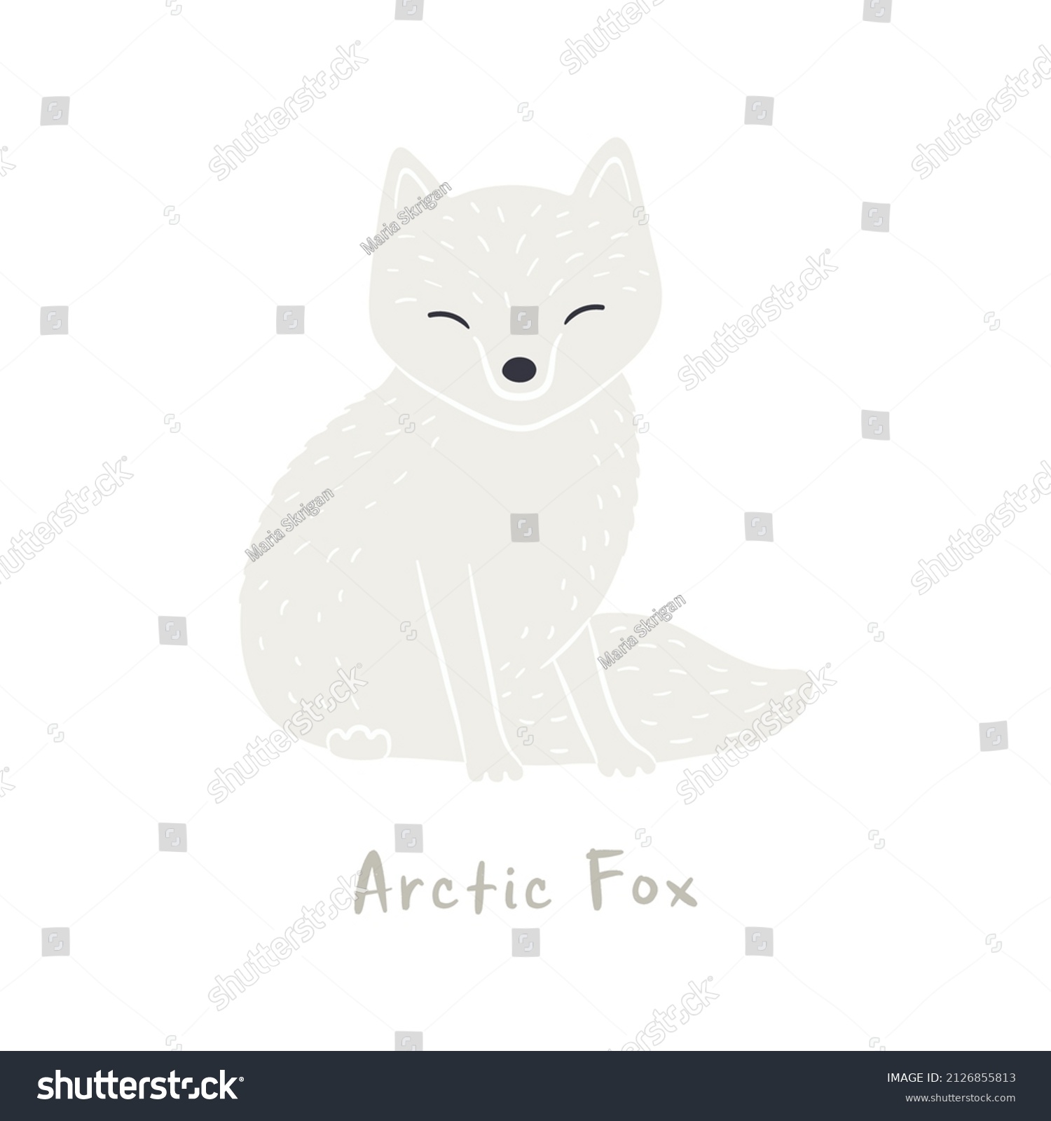 Cute cartoon arctic fox, isolated on white. Hand - Royalty Free Stock ...