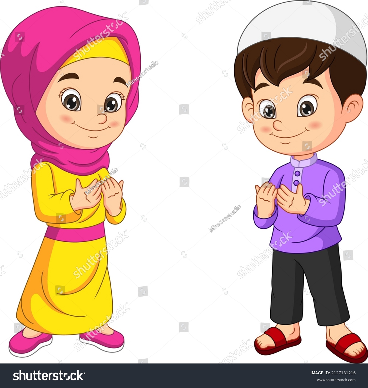 Happy muslim kids cartoon praying - Royalty Free Stock Vector ...