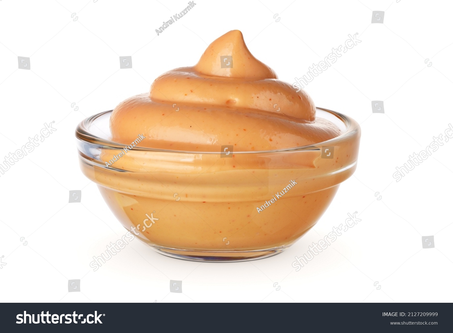 Classic special burger sauce in the transparent bowl isolated on white background #2127209999