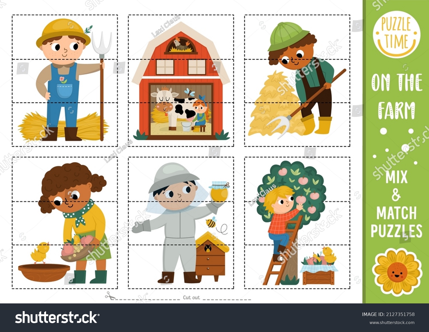 Vector on the farm mix and match puzzle with - Royalty Free Stock ...