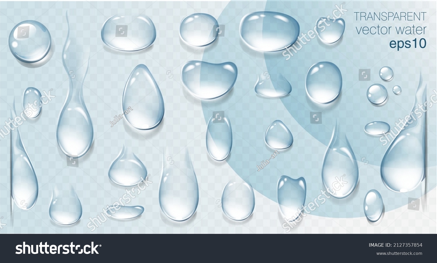 Realistic transparent water drops set. Rain drops on the glass. Isolated vector illustration #2127357854