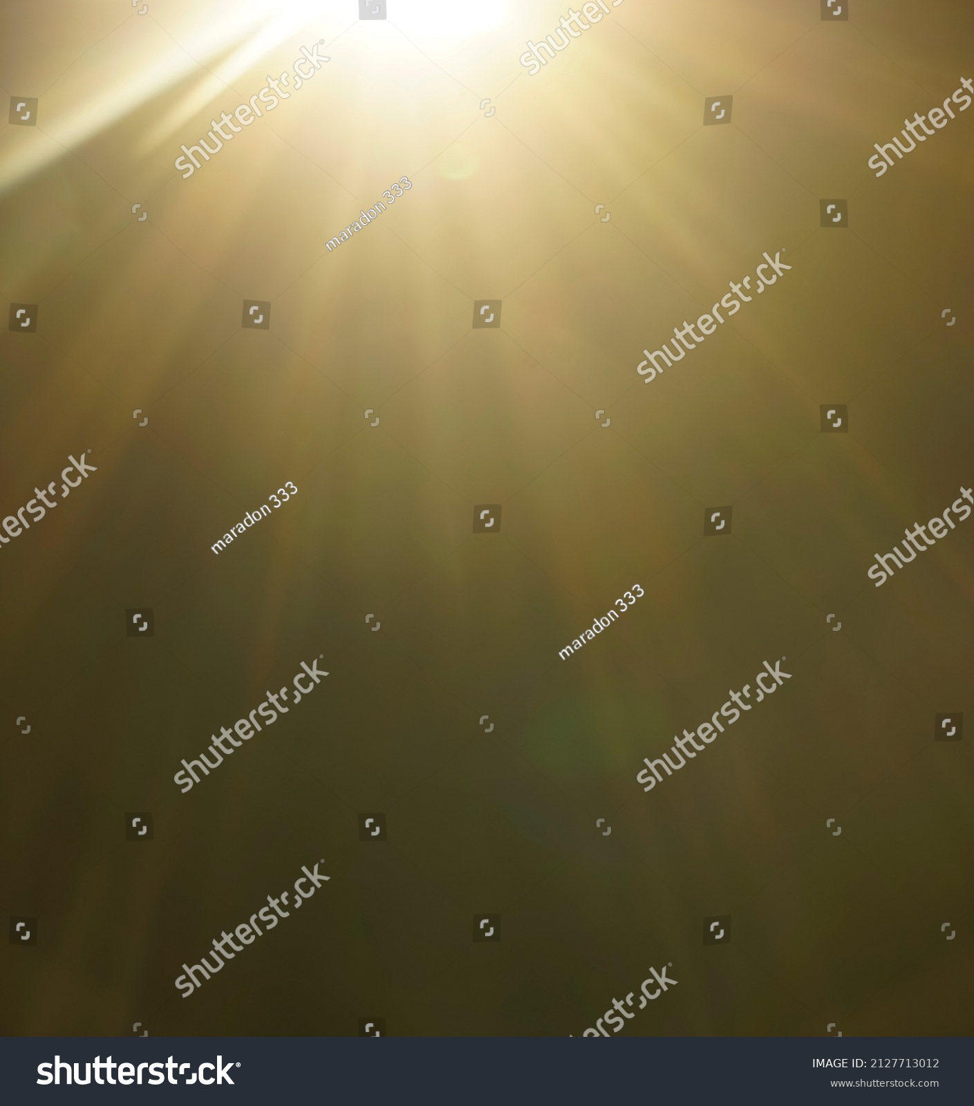 blurred image. shiny sun, sunbeams, sunrays, sunshine design. Yellow warm light effect, sun rays, golden beams isolated on black background. star dust #2127713012