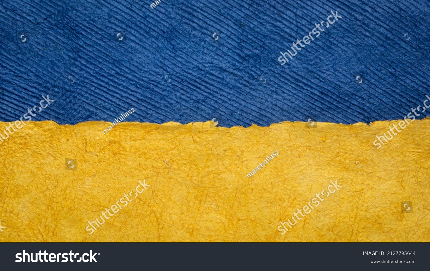 paper abstract in colors of Ukrainian national flag - blue and yellow, set of textured, handmade, bark paper sheets #2127795644