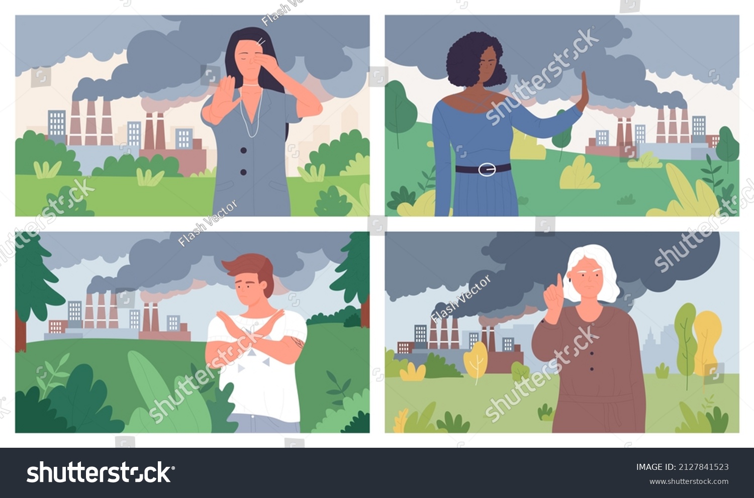 Stop Air Pollution Vector Illustration. Cartoon - Royalty Free Stock ...