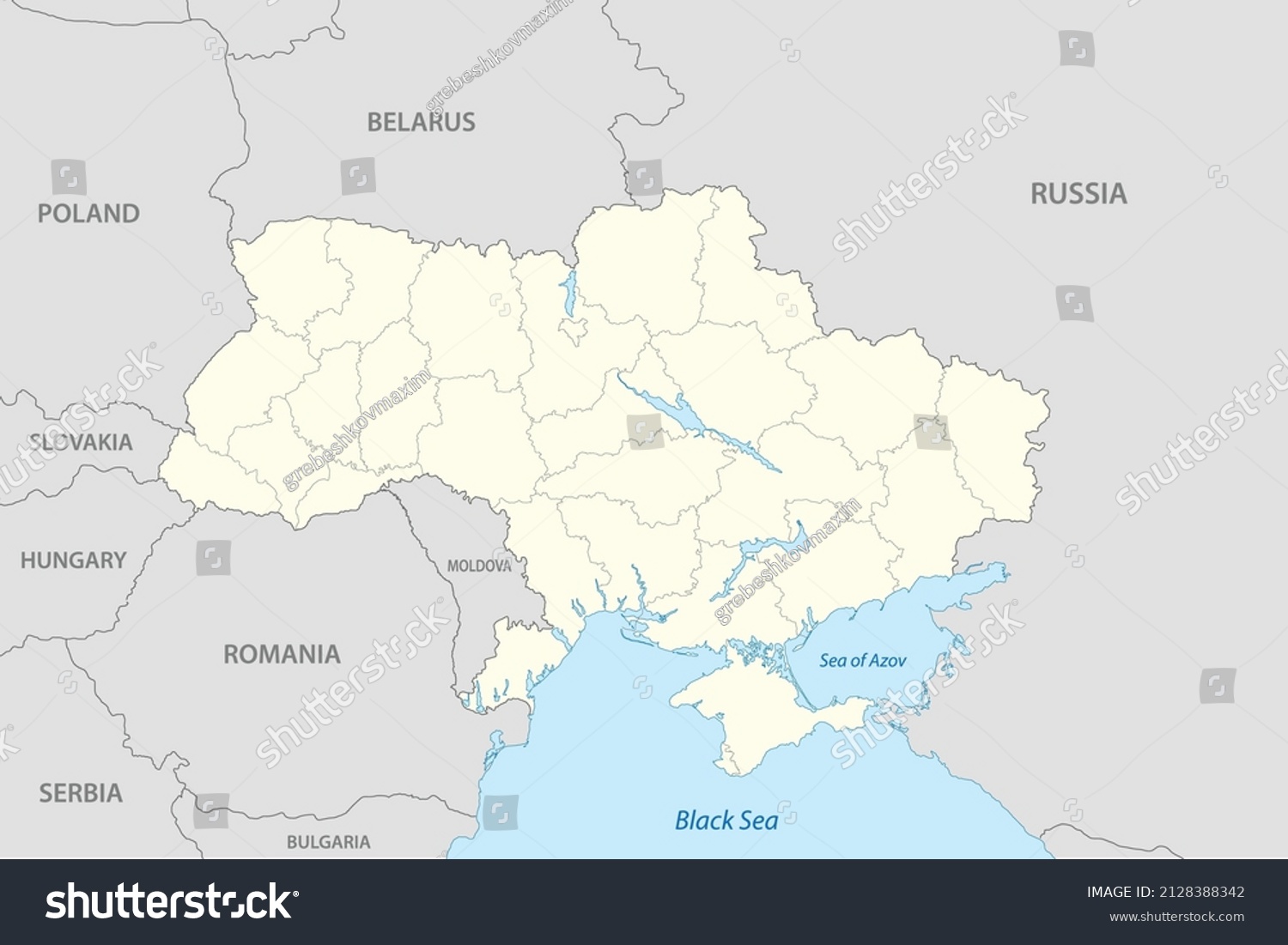 Political map of Ukraine with borders of the regions. Vector illustration #2128388342
