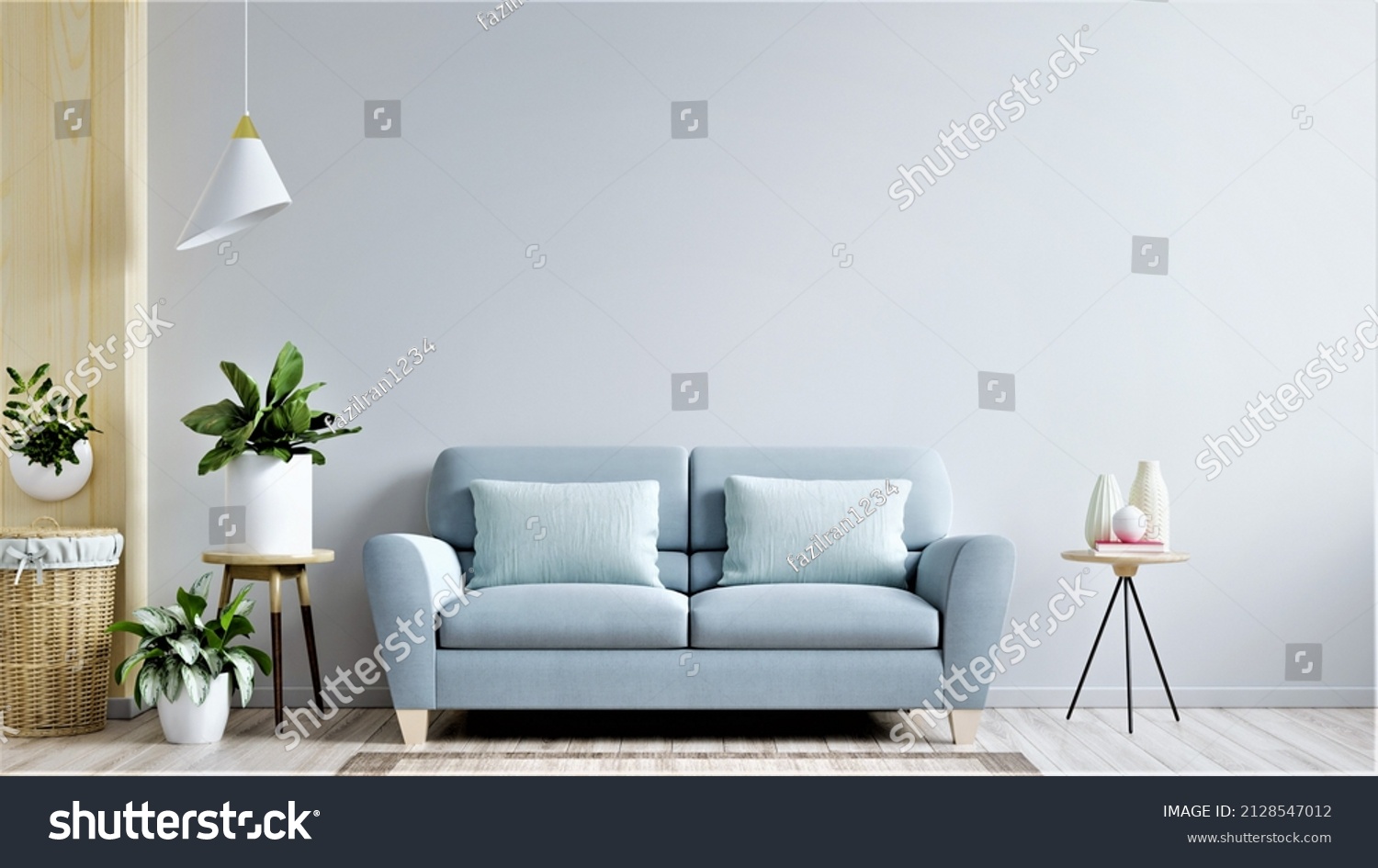 White wall living room have sofa and decoration,3d rendering #2128547012