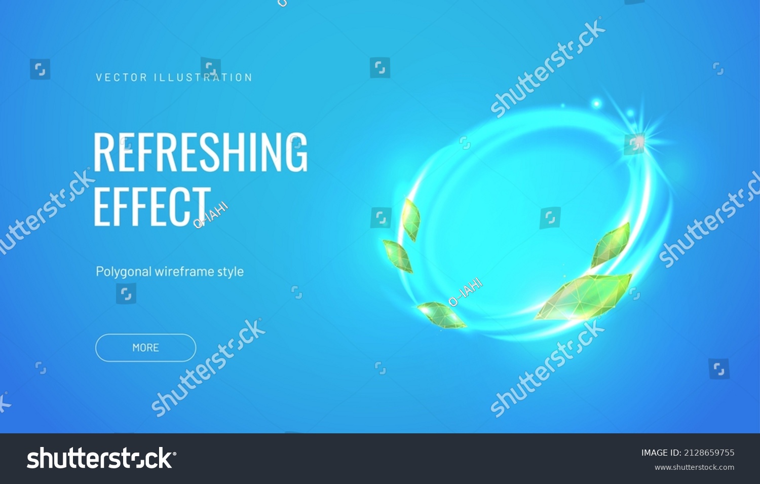 Light fresh effect on blue background. Element for fresheners, cleaners, giving menthol aroma. Air flow from mint leaves. Vector illustration #2128659755