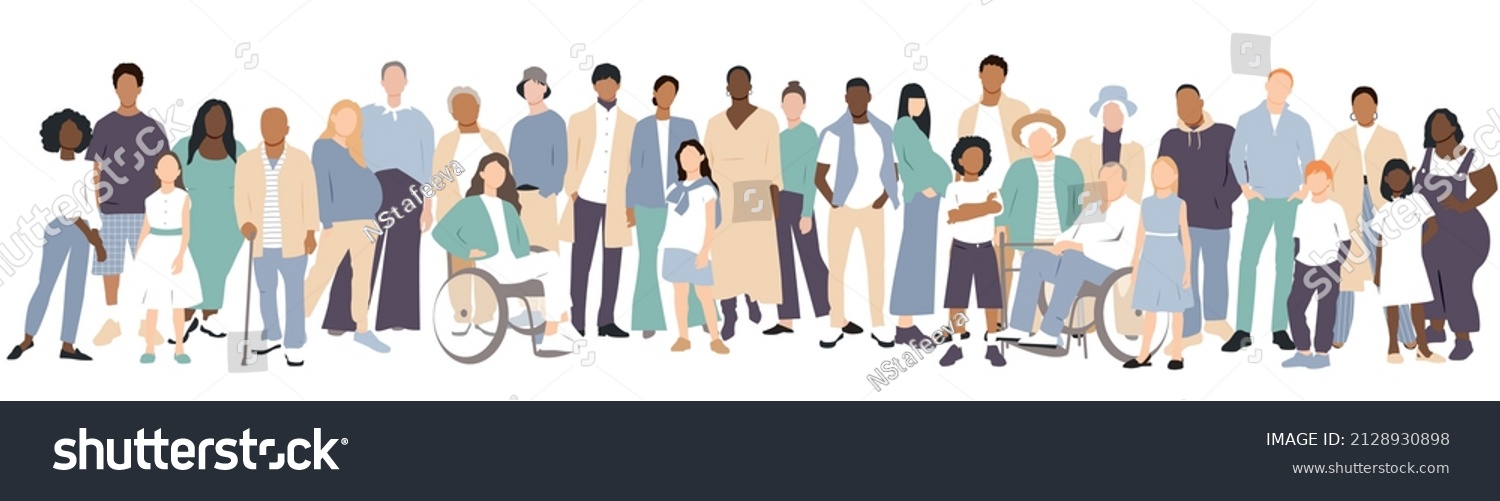 People stand side by side together. Flat vector illustration. #2128930898
