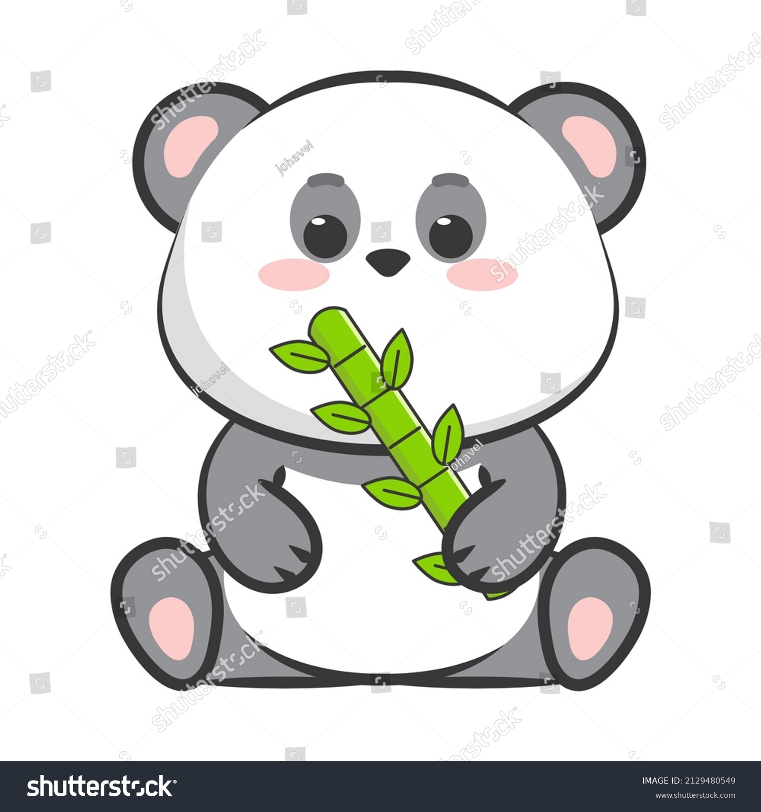 cute panda with bamboo kawaii - Royalty Free Stock Vector 2129480549 ...