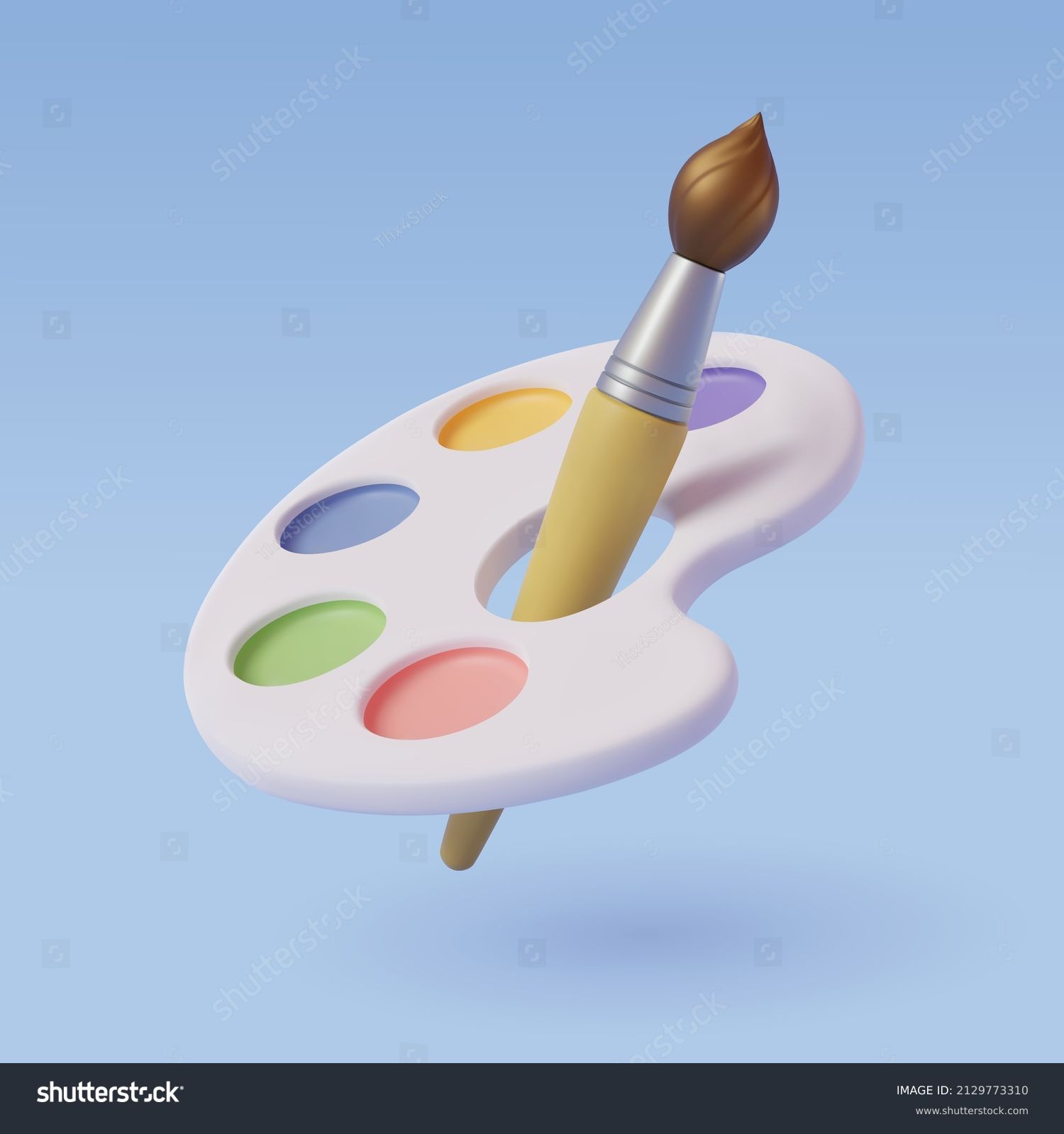 3d Vector art palette with brush on blue. student and education concept. Eps 10 Vector #2129773310