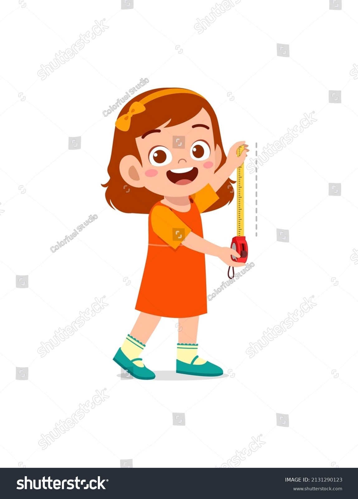 little girl holding measure tape and check - Royalty Free Stock Vector ...