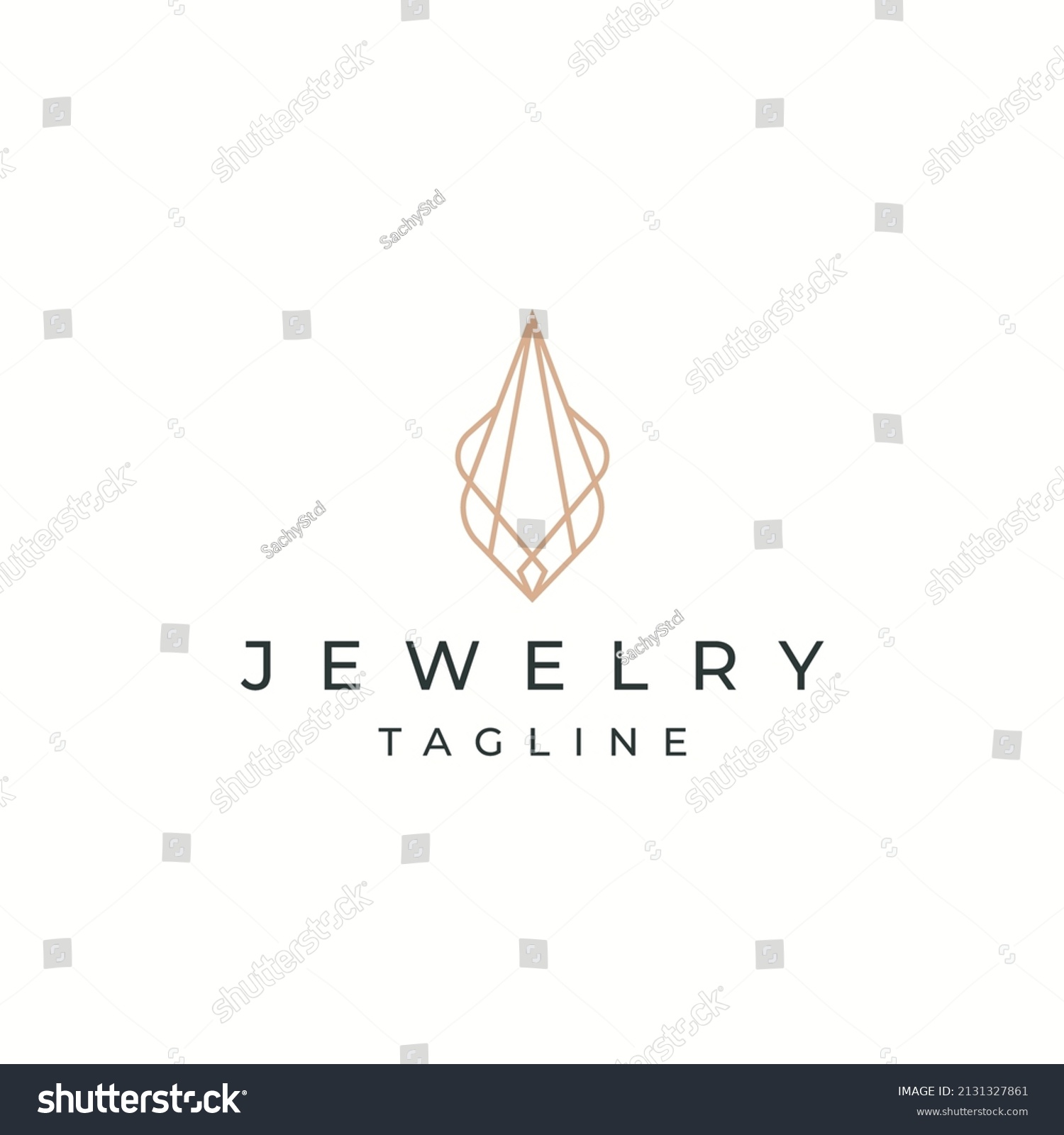 Luxurious jewelry with line art style logo icon design template. Elegant, gold, flat vector #2131327861