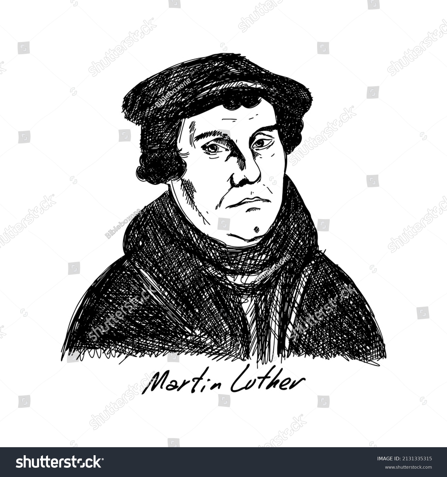 Martin Luther (1483-1546) was a German professor of theology, composer, priest, monk, and a seminal figure in the Protestant Reformation. Christian figure. #2131335315