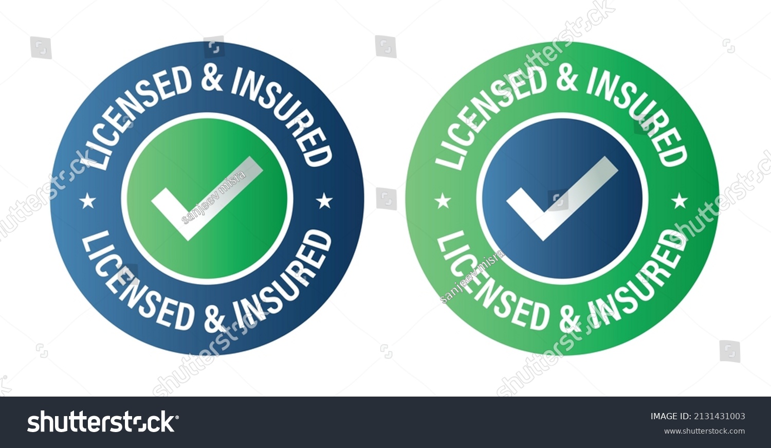 licensed and insured vector icon set, green and - Royalty Free Stock ...