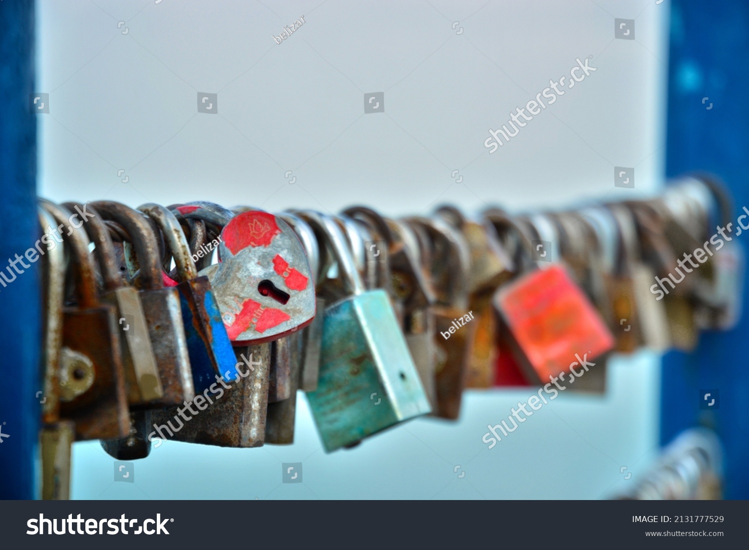Love padlocks on a banister in Siofok, at the Lake Balaton #2131777529