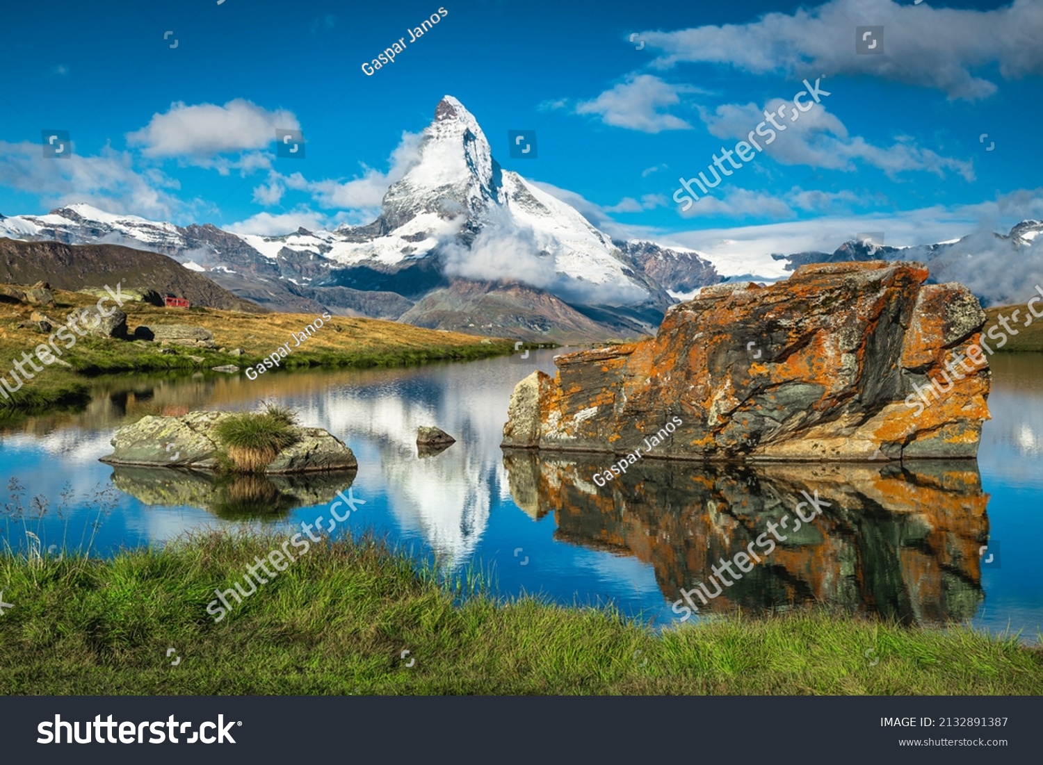 One of the most beautiful mountain of the world, Matterhorn view from the wonderful alpine Stellisee lake, Zermatt, Canton of Valais, Switzerland, Europe #2132891387