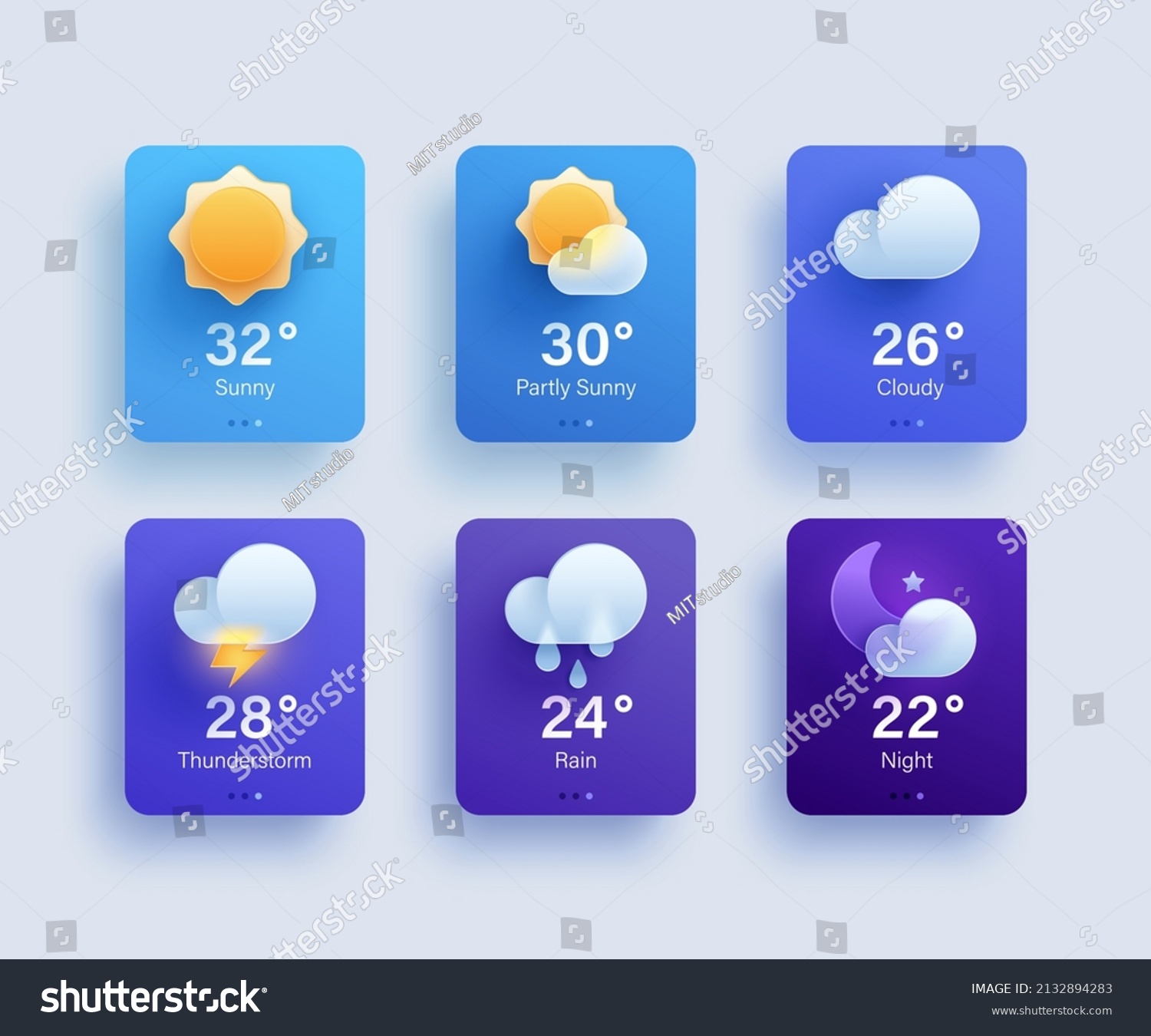 Website or mobile app ui icon set for weather forecast. 3d modern glass morphism design. #2132894283