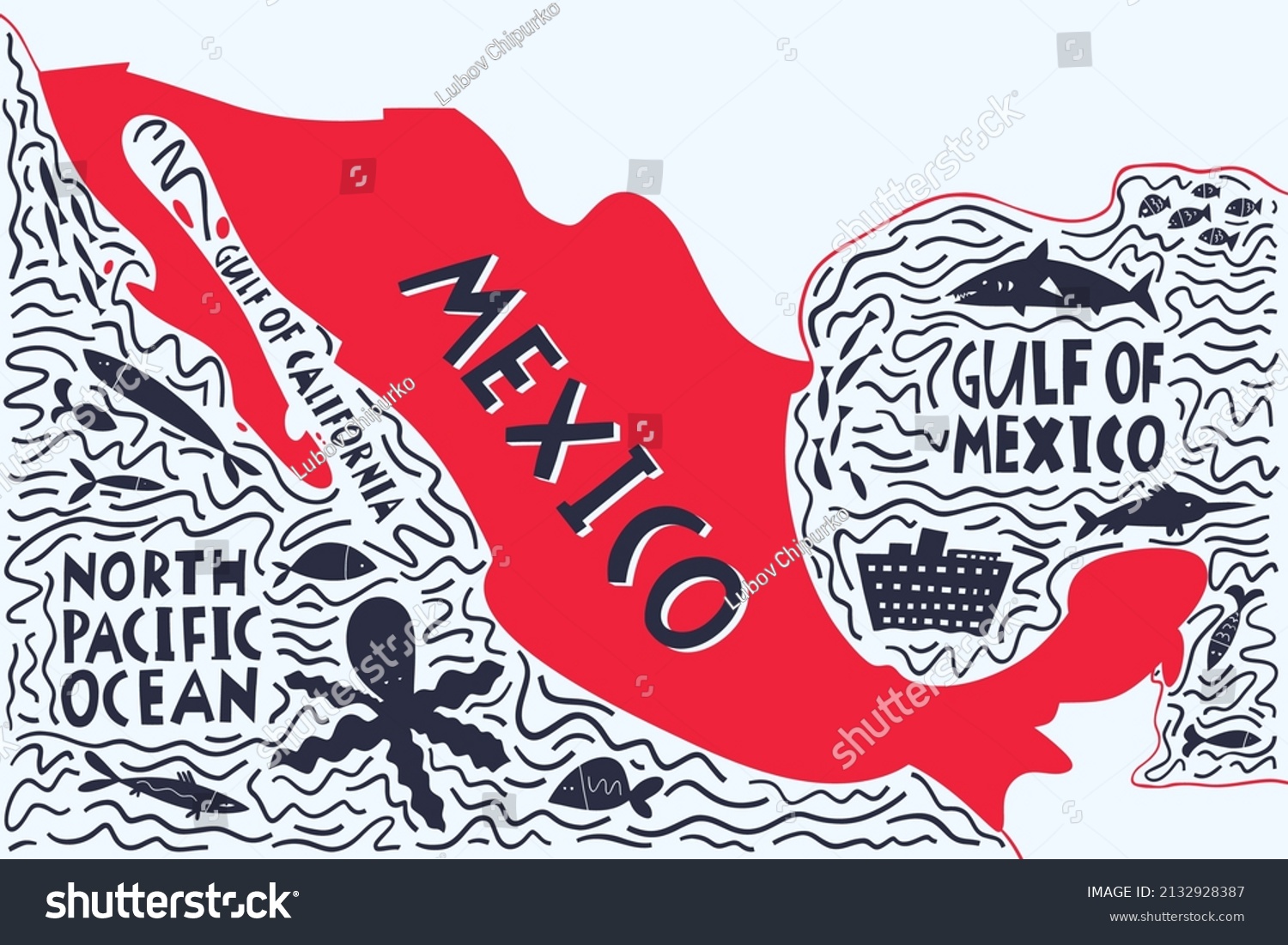 Vector Hand Drawn Stylized Map Of Mexico And Royalty Free Stock Vector Avopix Com