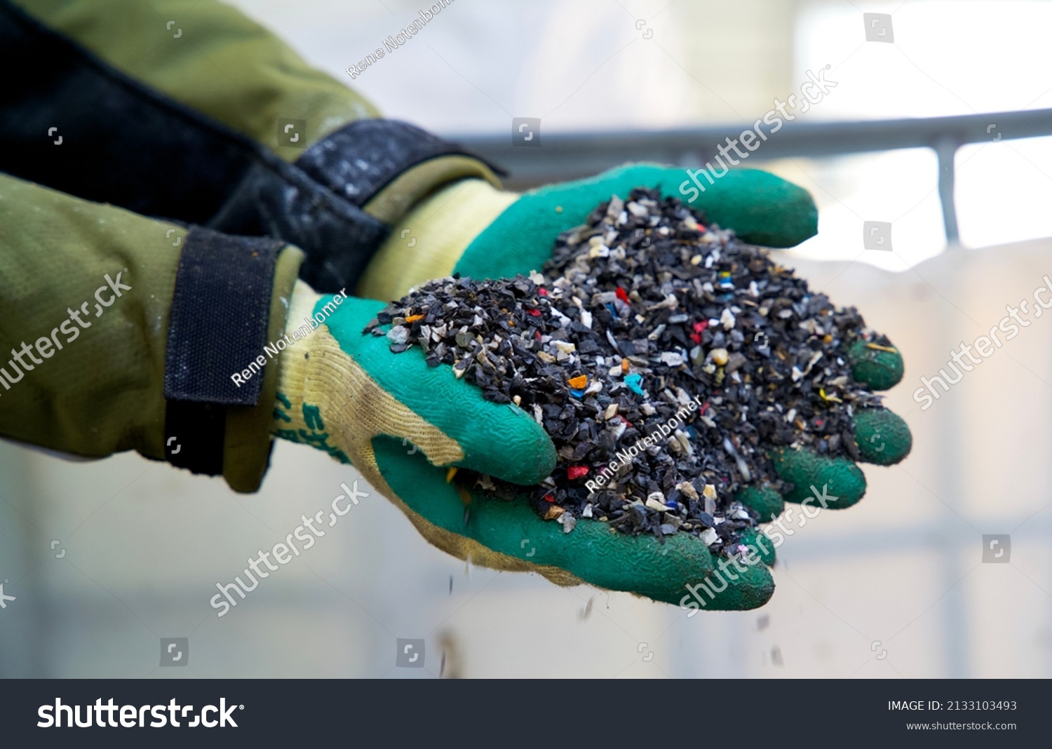 Plastic granulate in a plastic waste recycling plant #2133103493