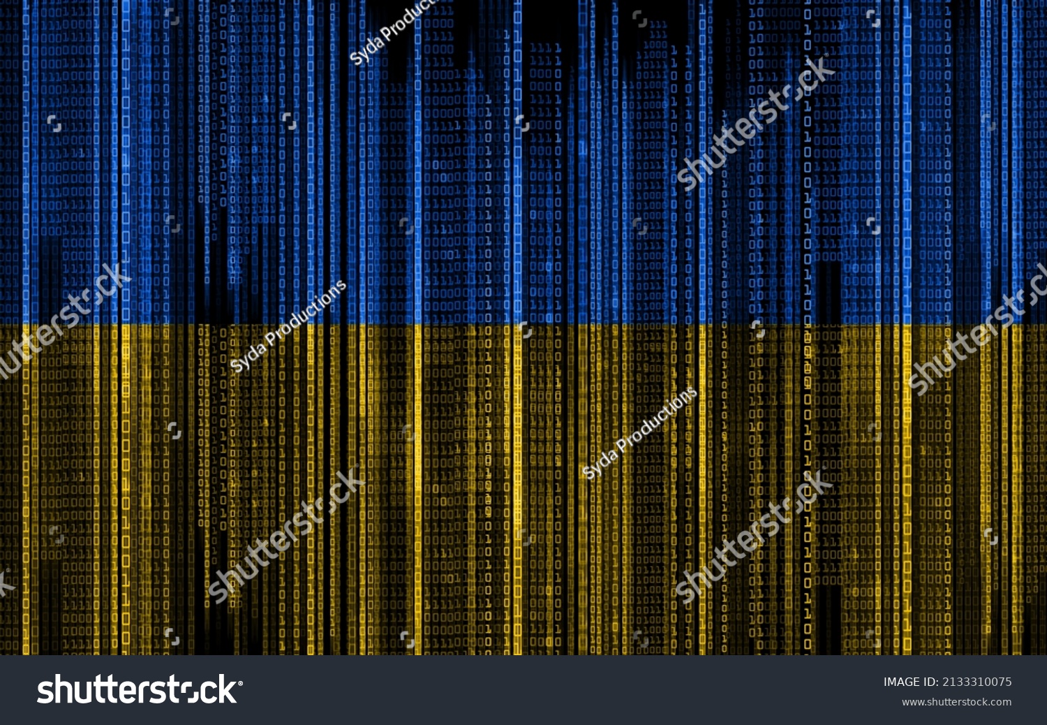 technology, cyberspace and information concept - binary code pattern in colors of flag of ukraine #2133310075
