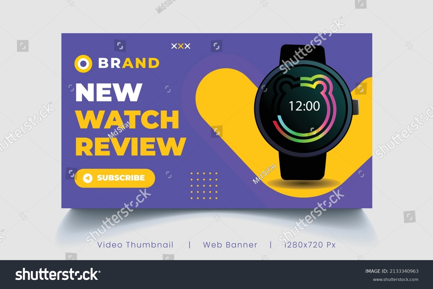 Best smart watch video thumbnail or web banner template. Customizable web banner template and thumbnail. Video cover photo fully editable for social media #2133340963