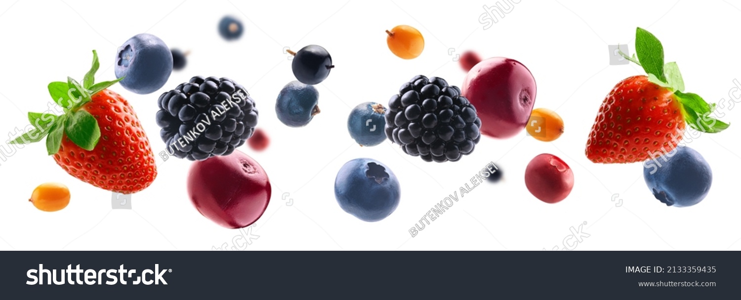 Many different berries in the form of a frame on a white background #2133359435