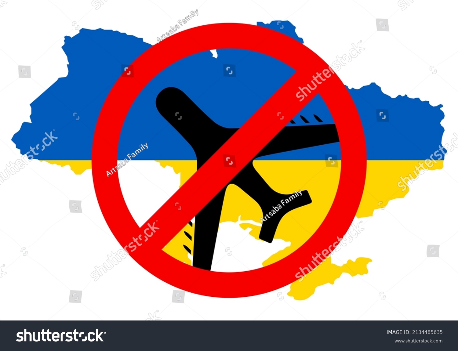 Ukraine map and crossed out plane symbol #2134485635