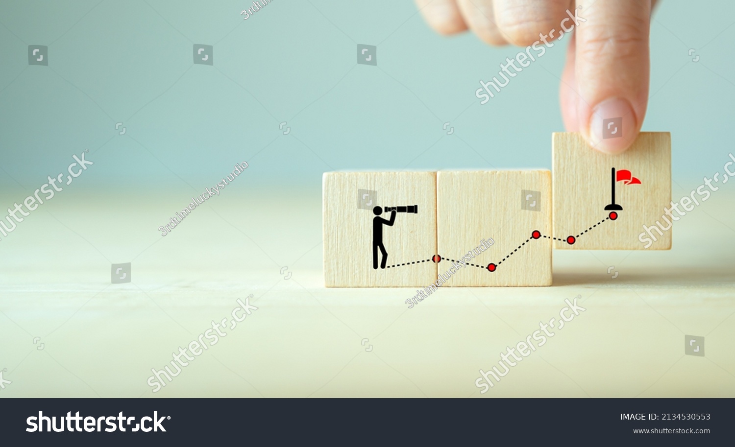 Business opportunities and planning concept. Visionary entrepreneur anticipating new trends. Professional ambitions, business strategy and plans, creating innovation. New chance icon on wooden cubes. #2134530553