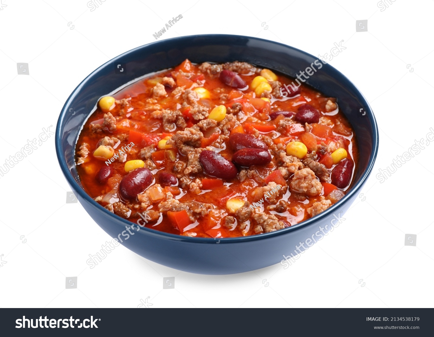 Bowl with tasty chili con carne on white background #2134538179