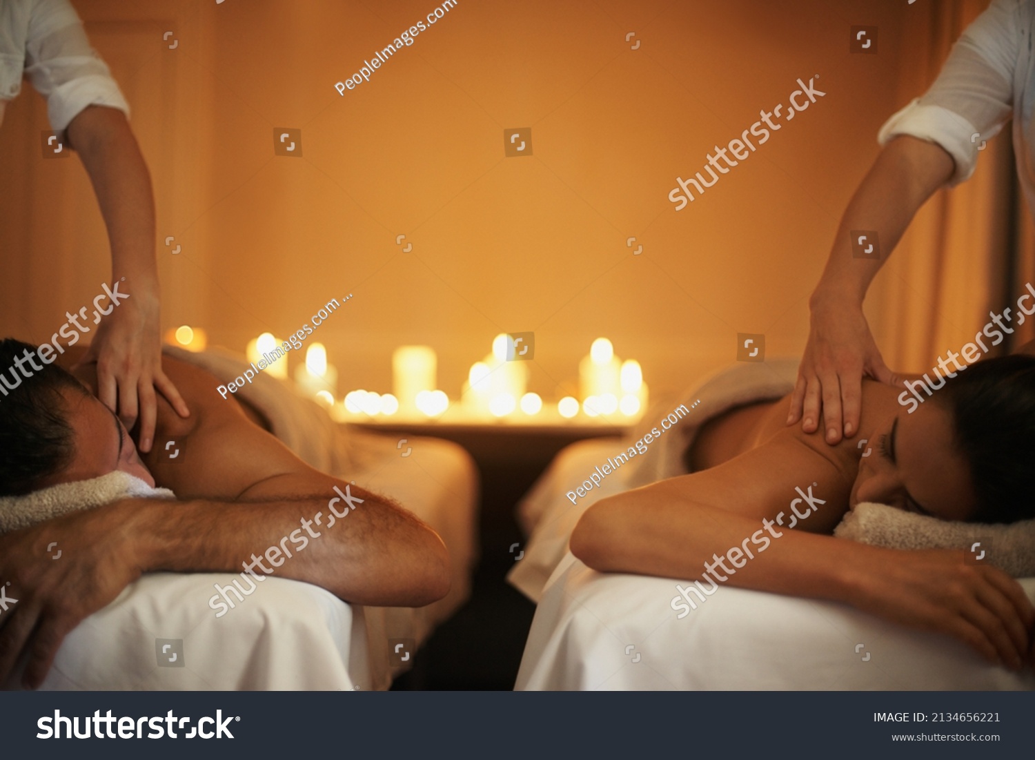 Enjoying a mutual massage. Shot of a mature couple enjoying a relaxing massage. #2134656221