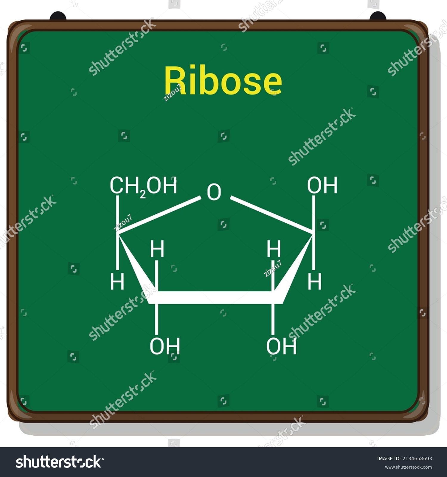 chemical structure of Ribose (C5H10O5) Royalty Free Stock Vector
