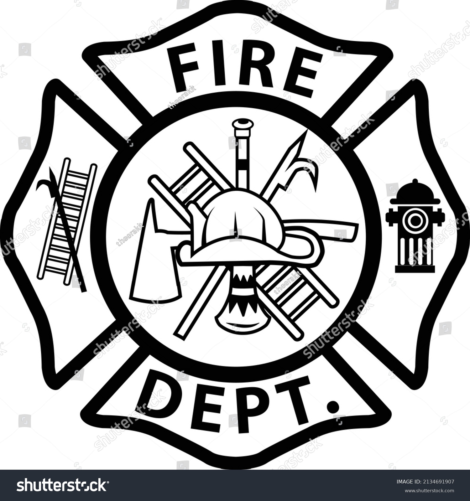 fireman emblem sign on white background. firefighter’s st florian maltese cross. fire department symbol. #2134691907