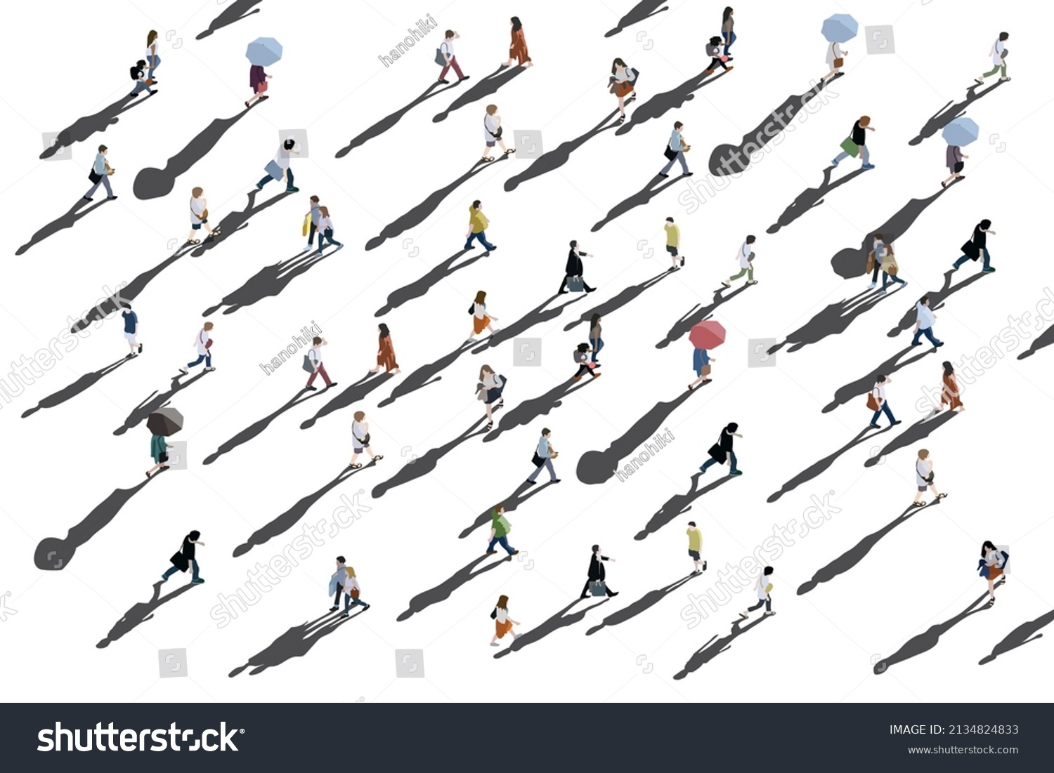 people walking aerial - illustration of crowd of people #2134824833