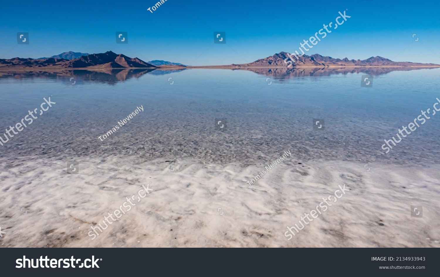 Mountains reflected in the Great Salt Lake near Slat Lake City #2134933943