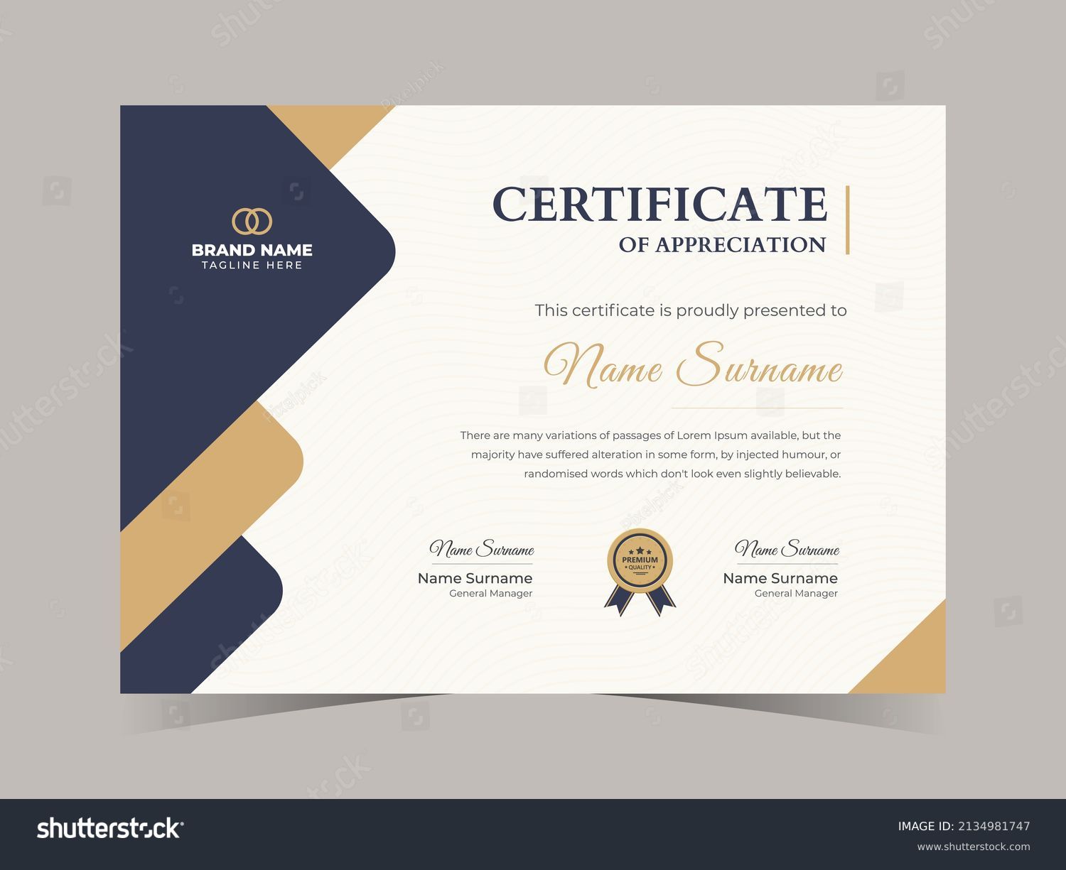 Appreciation and Achievement Certificate Template Design, Clean modern certificate, Diploma Certificate vector template, achievement certificate with badge. #2134981747