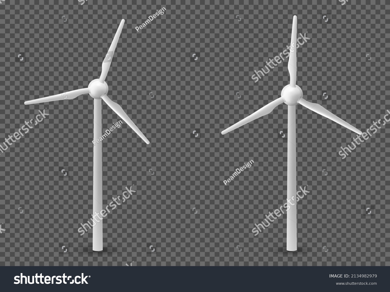Wind turbine 3d effect isolated on transparent background in vector format #2134982979