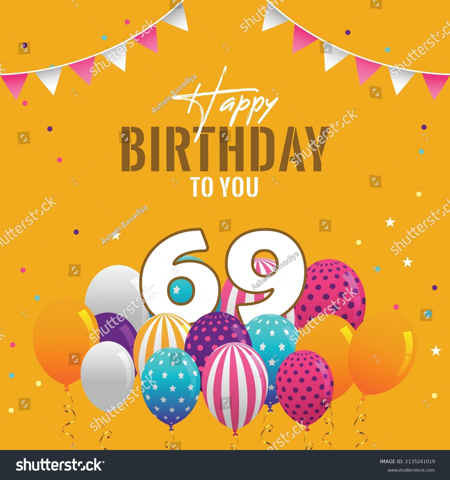 Happy 69th birthday, greeting card, vector - Royalty Free Stock Vector ...