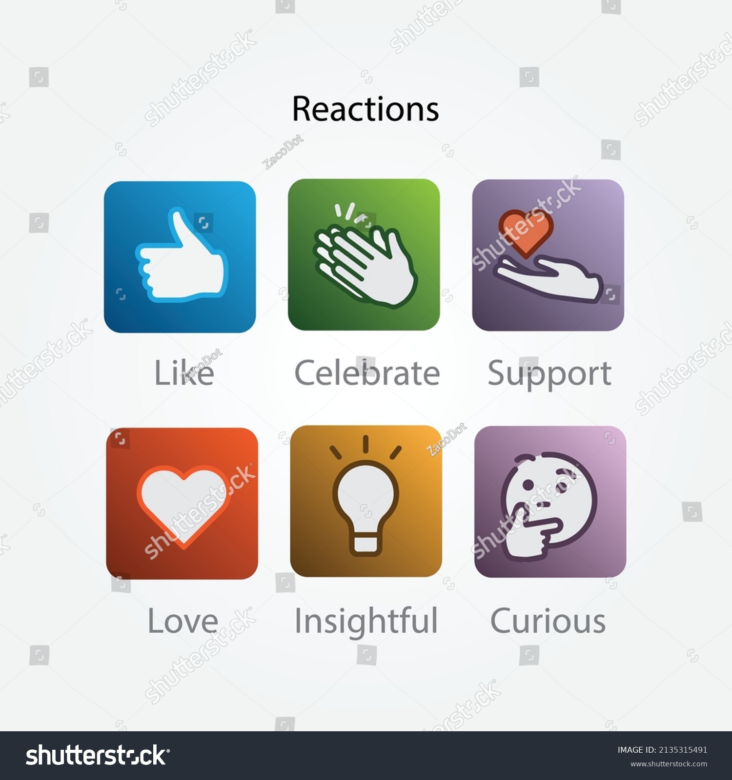 Six Linkedin Reactions For Advertising And Royalty Free Stock Vector 2135315491 0764