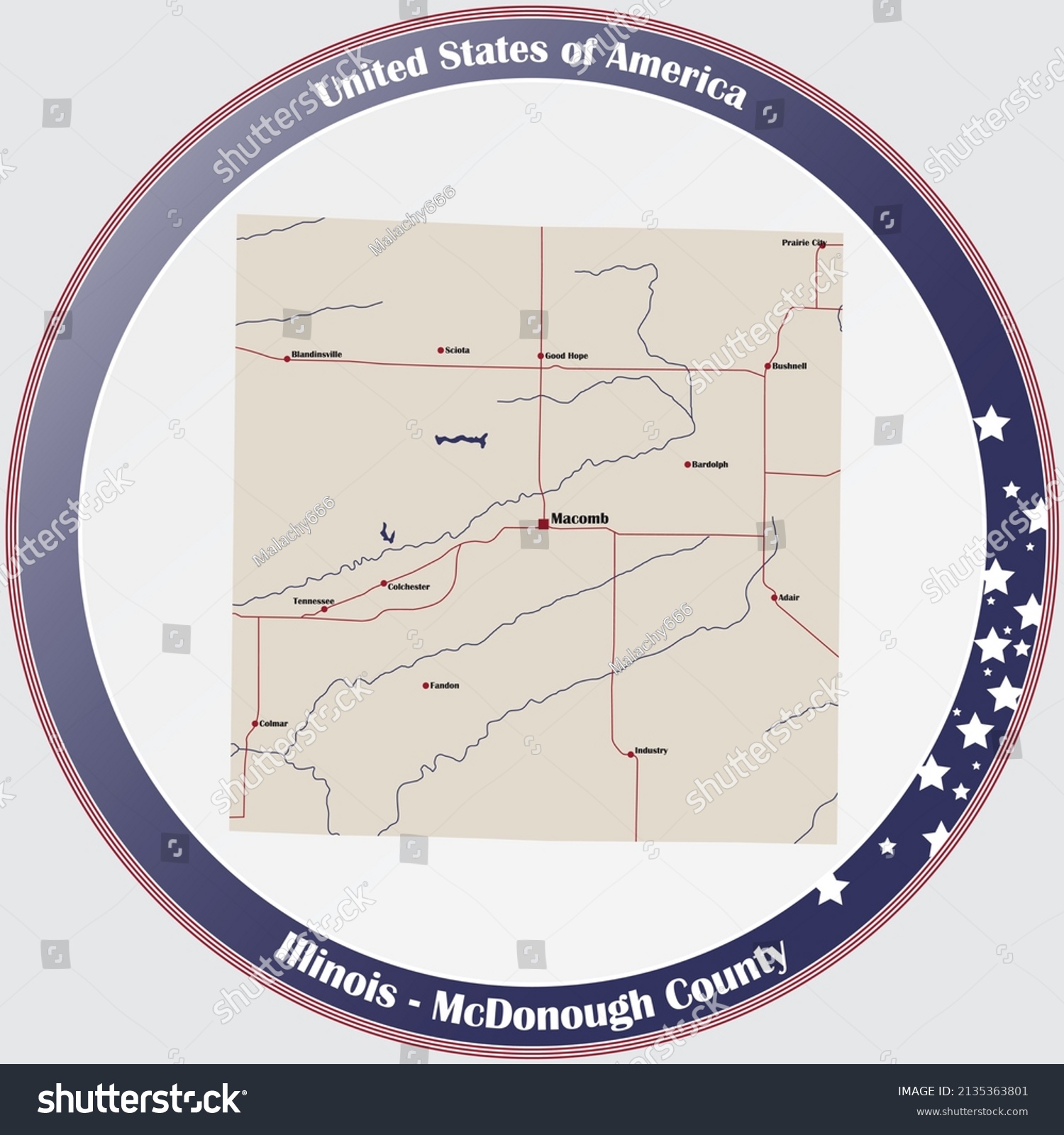 Large and detailed map of McDonough county in - Royalty Free Stock ...