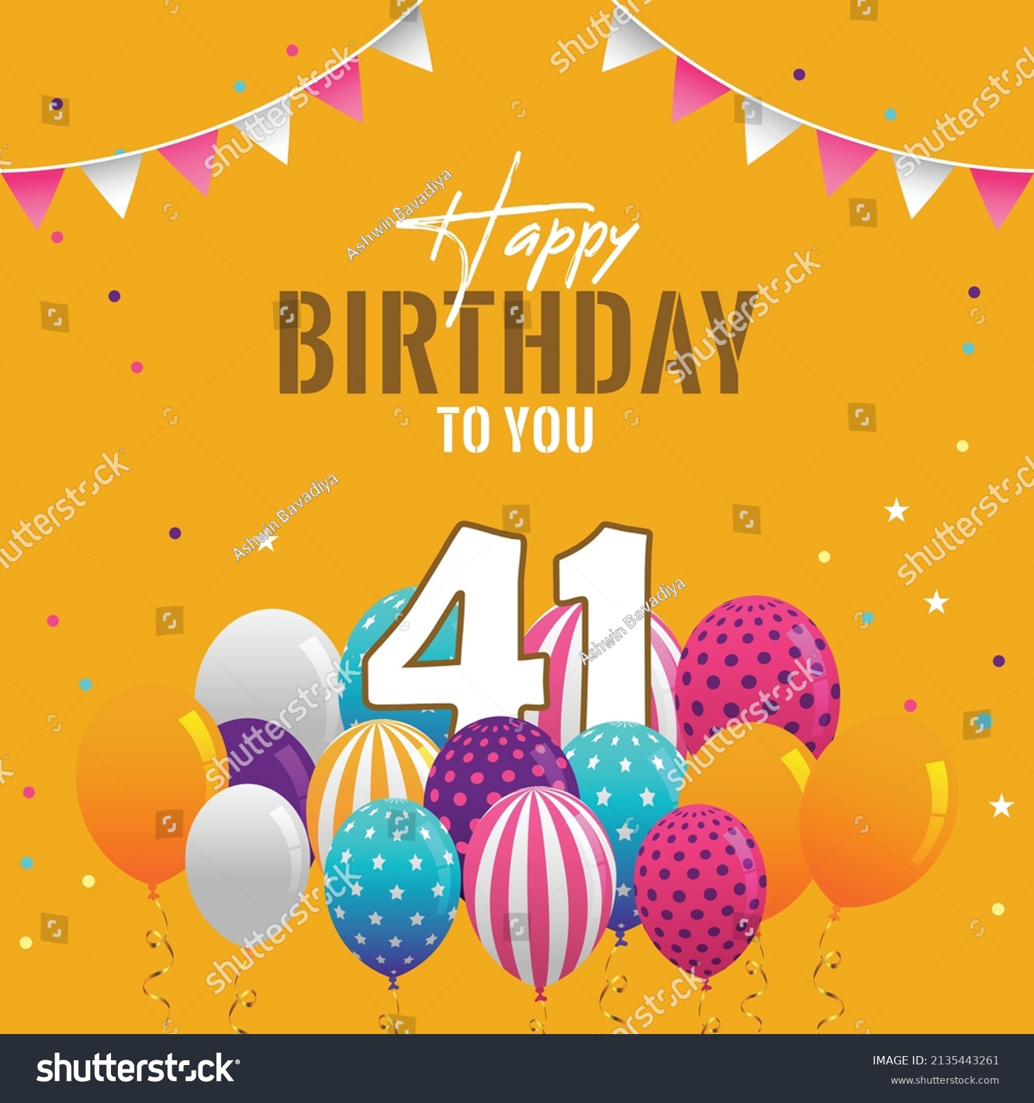 Happy 41st Birthday Greeting Card Vector Royalty Free Stock Vector 2135443261 