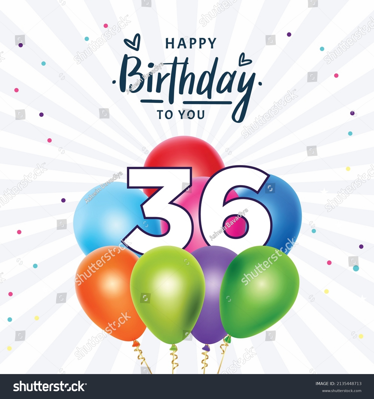 Happy 36th Birthday, Greeting Card, Vector - Royalty Free Stock Vector ...