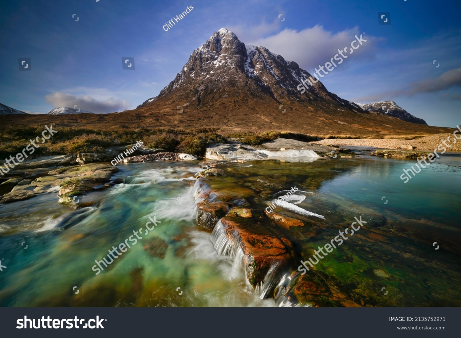 Buachaille Etive mor mountain with the river Coupall, known also as Glencoe mountain. located in the heart of Glencoe, Highlands Scotland. #2135752971