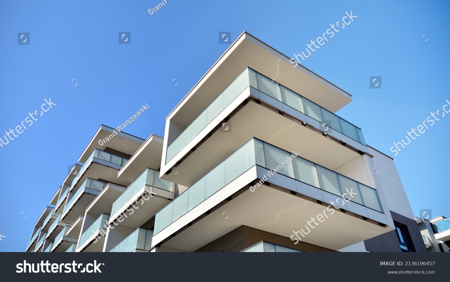 Modern elements in  contemporary  architecture.. Architectural details of a modern apartment building. #2136196457