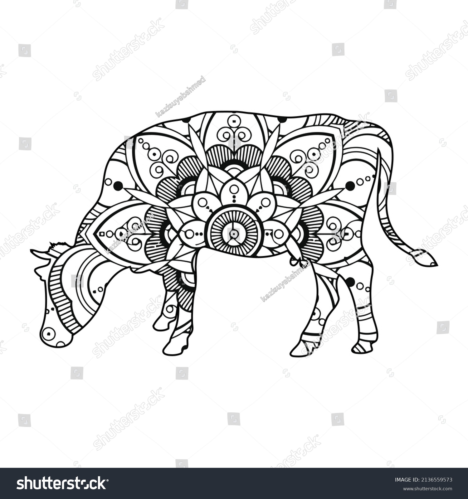 Mandala Cow Coloring Page For Kids - Royalty Free Stock Vector ...