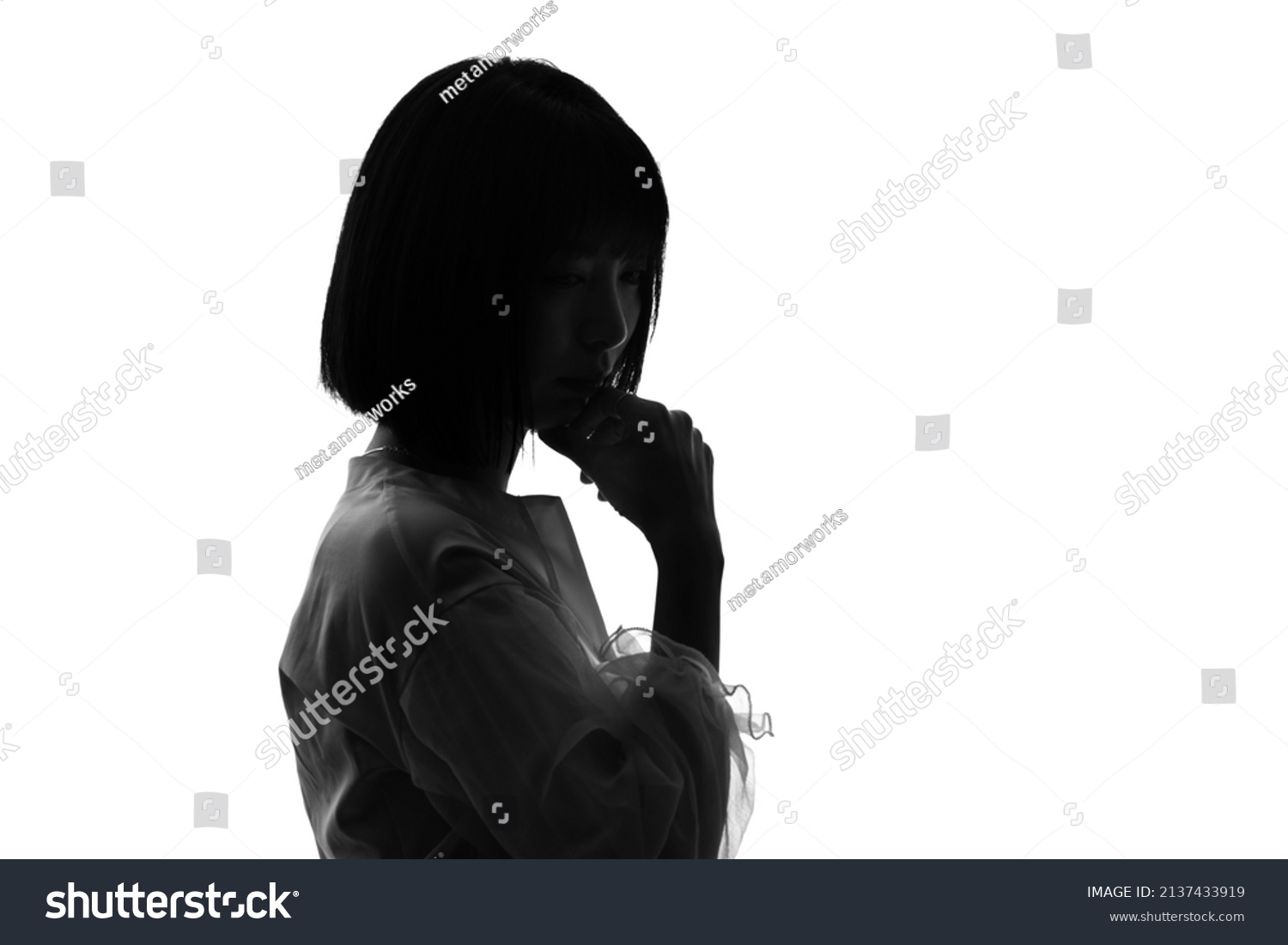 Silhouette of young asian woman. #2137433919
