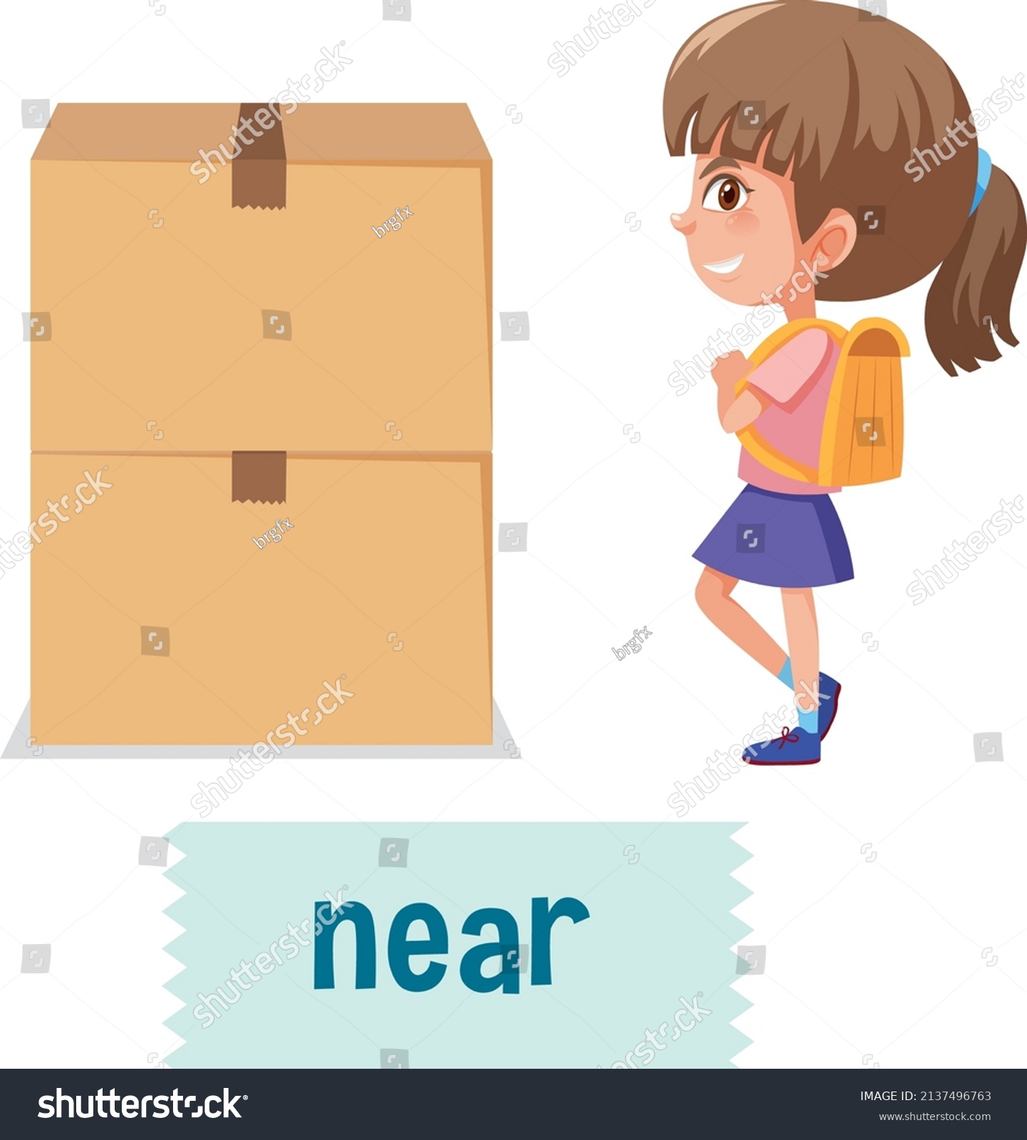 Preposition Of Place With Cartoon Girl And A Box Royalty Free Stock Vector 2137496763