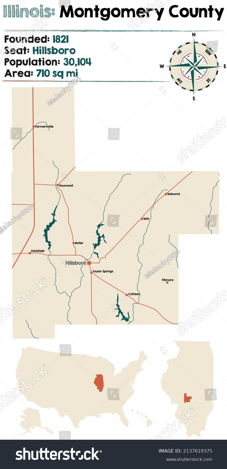 Large and detailed map of Montgomery county in - Royalty Free Stock ...