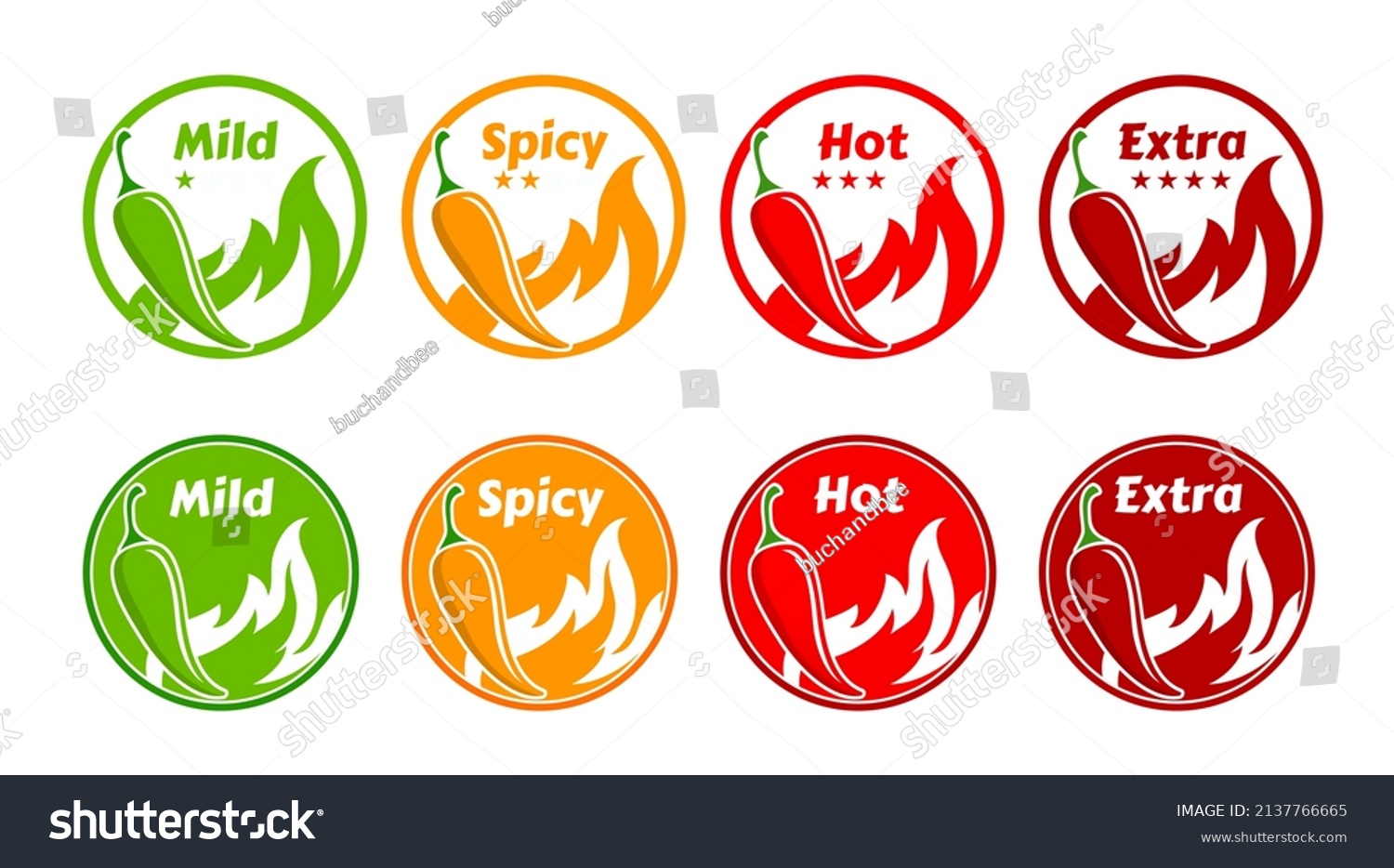 Spicy level labels with fire flames, chilli - Royalty Free Stock Vector ...