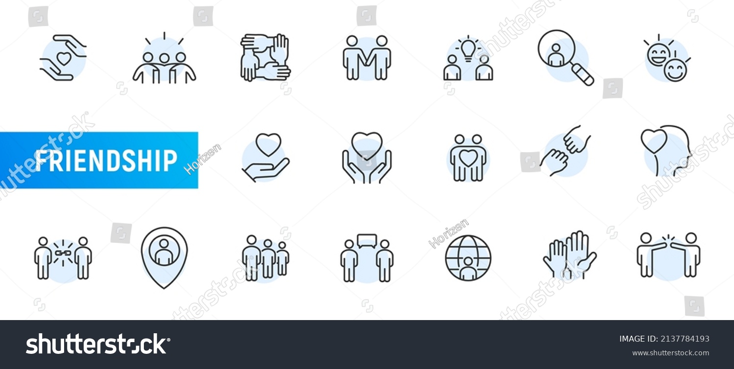 Friendship hand support line icon. Heart community relationship vector partnership social people together concept #2137784193