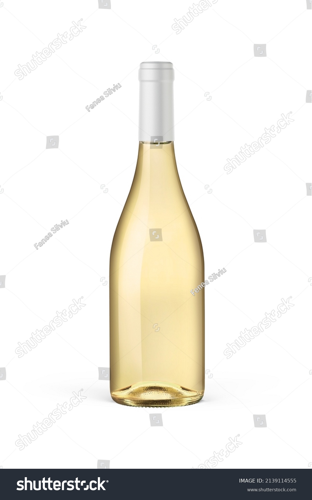 A bottle of white wine isolated on a neutral background for mockup presentation projects. #2139114555